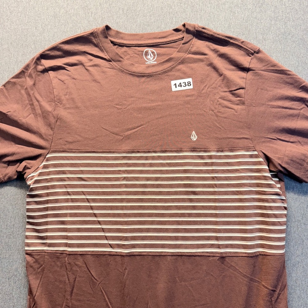 Volcom Brown Striped Chest Panel Short Sleeve T-Shirt Size Medium